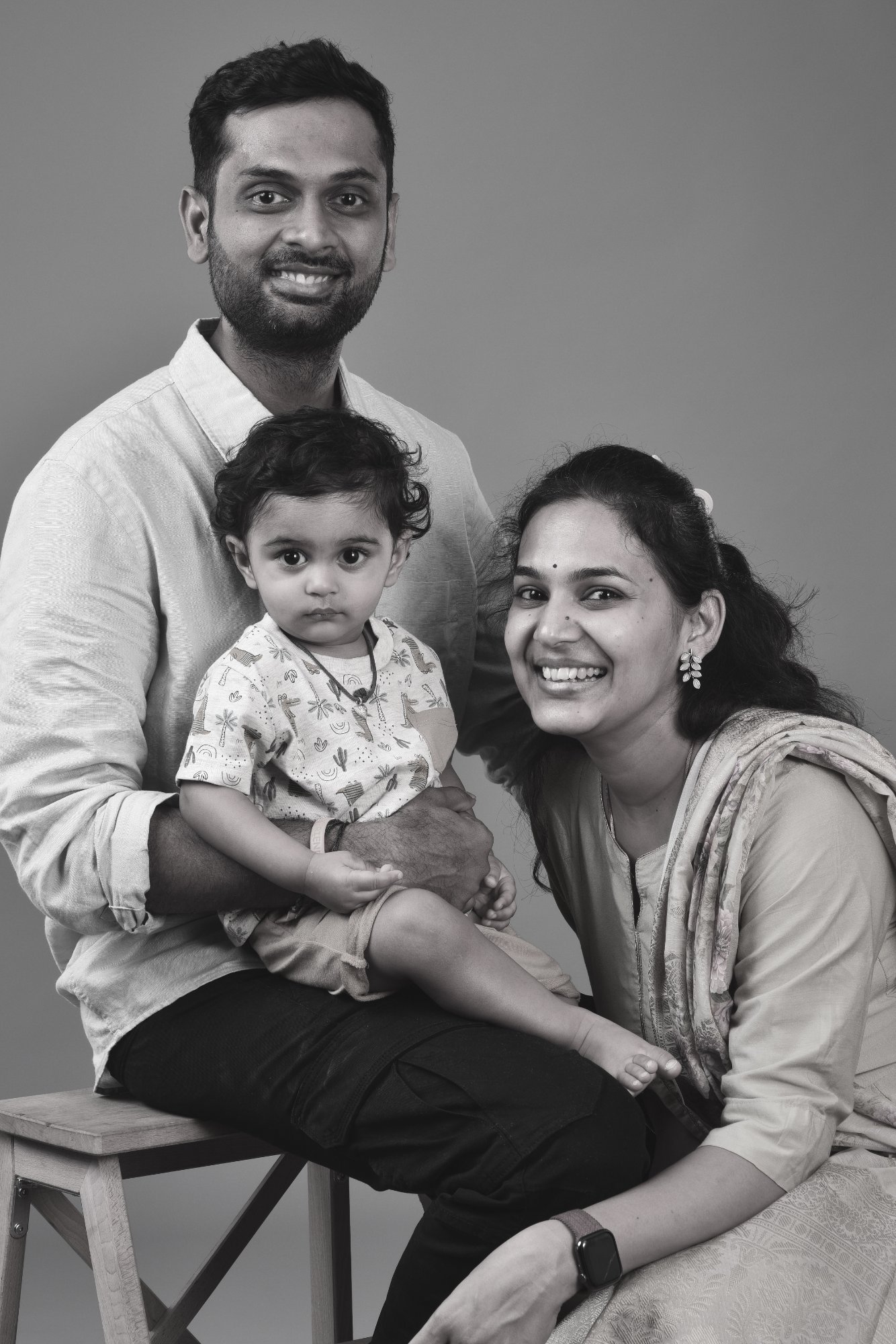 Young family with baby B&W